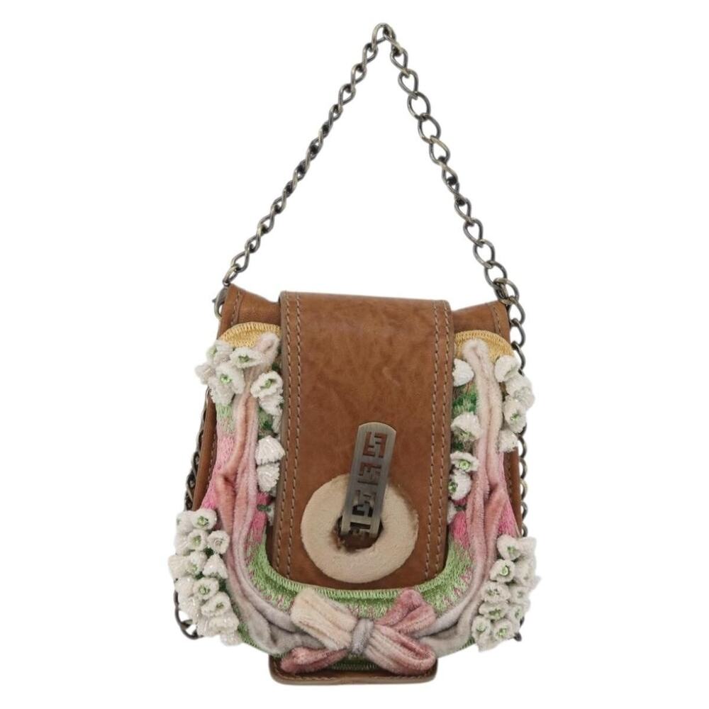 Fendi Leather Chain Shoulder Bag Brown